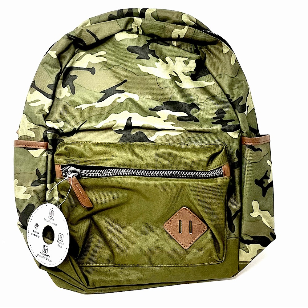 NWT Camouflage  Nylon Backpack 16”  Padded Adjustable Straps